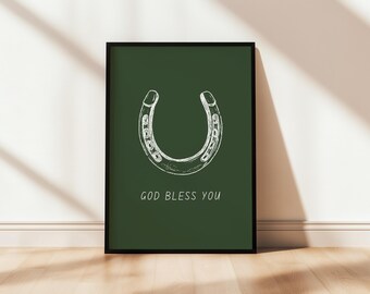 God Bless You Horseshoe Moss Green Christian Cowgirl Cowboy Printable Wall Art Bible Instant Download Modern Poster Howdy Western Decor Home