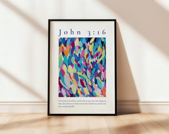 John 3:16 For God So Loved The World | Monet Colorful Style Printable Poster Inspirational Christian Home Decor Bible Verse Style Wall Art