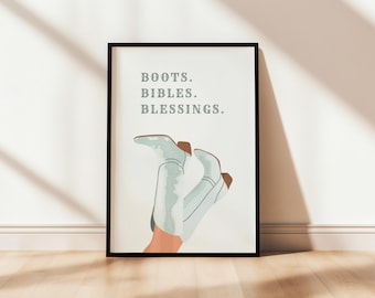 Boots Bibles Blessings Rodeo Christian Cowgirl Cowboy Printable Wall Art Bible Instant Download Modern Poster Howdy Western Decor Home Texas