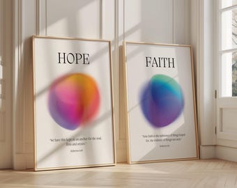 Hope and Faith Gallery Set Of Two Christian Bible Verse Art Christian Scripture Wall Decor 2 Piece Modern Faith Gradient Aura Poster Hebrews