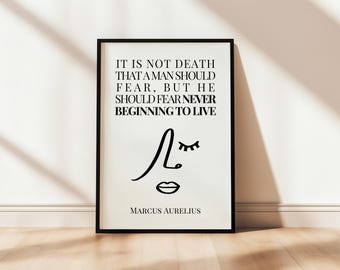 Het is niet de dood dat een man bang moet zijn Marcus Aurelius citaat afdrukbare poster stoïcijnse filosofie muur kunst esthetische dagelijkse motivatie print