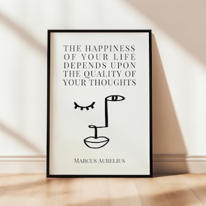The Happiness Of Your Life Marcus Aurelius Quote Printable Poster Stoic Wall Art Philosophy Amor Fati Minimalistic Modern Home Decor Office