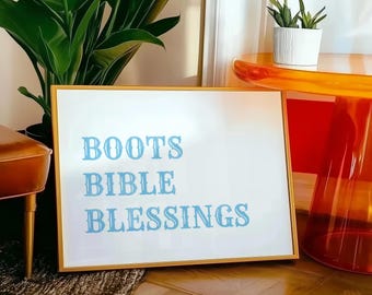 Boots Bible Blessings Texas Cowgirl Horse Modern Christian Printable Wall Art Bible Instant Poster Howdy Horizontal Home Decor Cowboy West