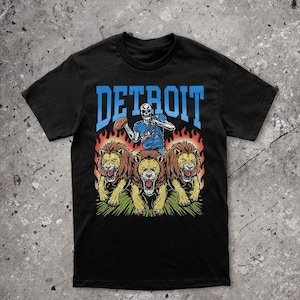 Detroit Football T-Shirt, Vintage Lions Merch, Skeleton Graphic Tee, Gift for Football Fan, Bootleg Lions Shirt