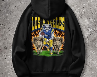 Sudadera con capucha de los Rams de Los Ángeles - Sudadera con estampado de esqueleto para fans de los Rams, estilo urbano vintage.