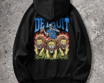 Sudadera con capucha de Detroit Football, sudadera vintage de los Lions, sudadera con capucha con estampado de esqueleto, regalo para aficionados al fútbol, sudadera pirata de los Lions