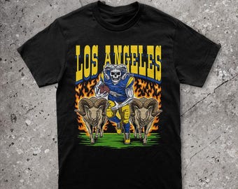 Camiseta de fútbol americano de Los Ángeles con estampado de esqueleto, estilo vintage. El regalo perfecto para los fanáticos de los Rams.