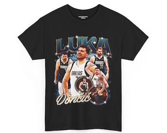 Luka Doncic Bootleg Camisa para hombres Mujeres Regalo para Dallas Basketball Fan Vintage Rap Camiseta Classic 90s Graphic Tee Big Head Autógrafo