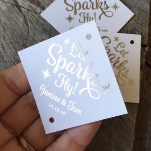 Silberfolie Let Sparks Fly Sparkler Tags- Goldfolie Let Love Sparkle Feuerwerk Tags - Custom Sparkler Karten