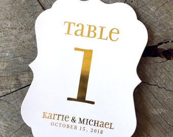 Gold Foil Unicase Table Numbers - Rose Gold Bracket Edge - Silver Vintage Cartouche Gold Copper  - Pink Gold Glam Gold