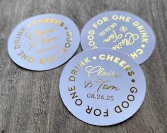 Gold Foil Wedding Drink Tokens - Redeem for a Drink Coupon - Bar Voucher Ticket - Birthday Party Tokens, Good for One Drink Token, 50 QTY