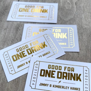 Boletos para bebidas de boda con papel dorado - Canjee por un cupón para bebidas - Boletos para bar - Fichas para bar de fiesta de cumpleaños Válidas para una ficha para bebida, 50 unidades