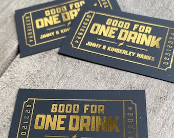 Gold Foil on Black Wedding Drink Ticket - Redeem for a Drink Coupon - Rainbow Bar Voucher Ticket, Birthday Party, Good for One Drink, 50 QTY