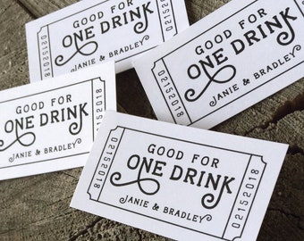 50 Wedding Drink Tickets - Redeem for a Drink Coupon - Party Bar Tickets - Wooden Nickel - One Drink - Admit one Drink Token - Rectangle