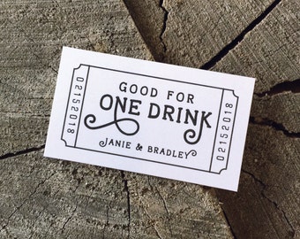 Wedding Drink Tickets - Redeem for a Drink Coupon - Party Bar Tickets - Wooden Nickel - One Drink - Admit one Drink Token - Rectangle