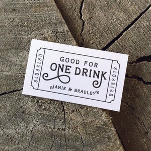 50 Wedding Drink Tickets Redeem for a Drink Coupon Party Bar Tickets Wooden Nickel One Drink Admit one Drink Token Rectangle image 2