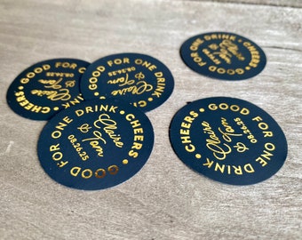 Goudfolie op zwarte bruiloftsdrankjetons - inwisselen voor een drankbon - Barvoucher - Tokens verjaardagsfeestje, goed voor één drankje, 50 QTY