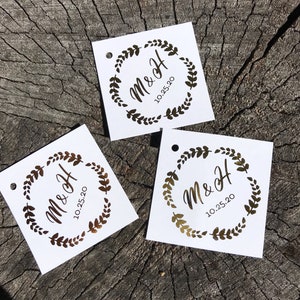 Wreath Gold Foil Tags - Square Thank you Tags - Silver Foil Rustic Tags - laurel Wedding Hang Tags - Cake Pop Tags