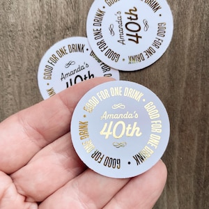 Fichas para bebidas de boda con lámina de oro: canjee por un cupón para bebidas, vale de bar, fichas para fiestas de cumpleaños, válidas para una ficha de bebida, 50 unidades