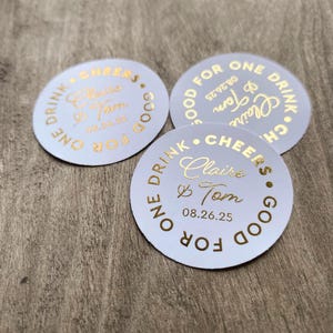 Fichas para bebidas de boda con lámina de oro: canjee por un cupón para bebidas, vale de bar, fichas para fiestas de cumpleaños, válidas para una ficha de bebida, 50 unidades