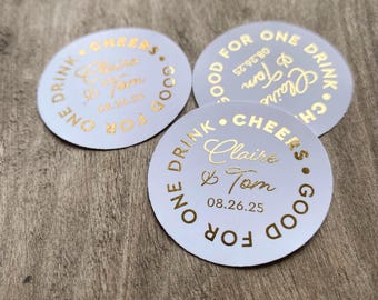 Gold Foil Wedding Drink Tokens - Redeem for a Drink Coupon - Bar Voucher Ticket - Birthday Party Tokens, Good for One Drink Token, 50 QTY