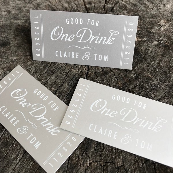 50 Wedding Silver Drink Tickets - Redeem for a Drink Coupon - Vintage Gold Party Bar Tickets - Formal - One Drink - Admit one Drink -AFR