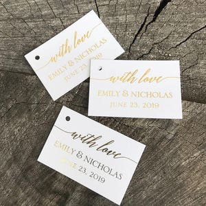 Foil Simple Modern Wedding Favor Tags With Love Thank you tags Personalized Wedding Gift Tags Choose your Foil Color Tags Set of 50 image 1