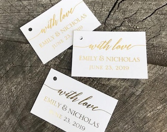Foil Simple Modern Wedding Favor Tags - With Love Thank you tags - Personalized Wedding Gift Tags - Choose your Foil Color Tags - Set of 50