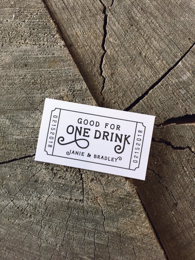 50 Wedding Drink Tickets Redeem for a Drink Coupon Party Bar Tickets Wooden Nickel One Drink Admit one Drink Token Rectangle image 2