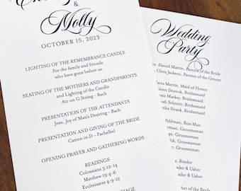 Wedding Program Card - Event timeline- Wedding party Card - Church Card - Event Place Setting Thank You Card - Corporate Event Card