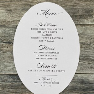 Black Stock Oval Menu Card Black and White Menu White Ink on Dark Stock Plate Card Wedding Banquet Wreath Event Menu Plate Menu image 3