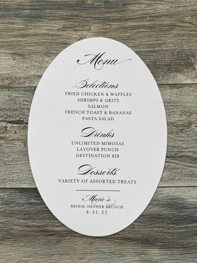 Black Stock Oval Menu Card Black and White Menu White Ink on Dark Stock Plate Card Wedding Banquet Wreath Event Menu Plate Menu image 3