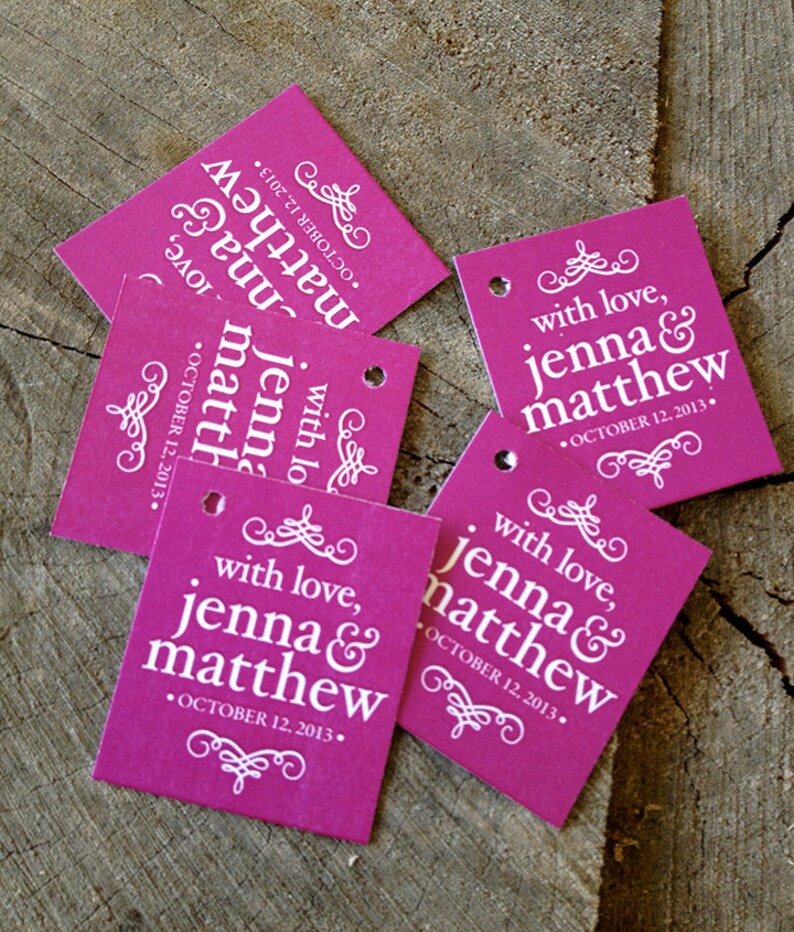Simple Modern Wedding Favor Tags Raspberry Color Thank You Etsy
