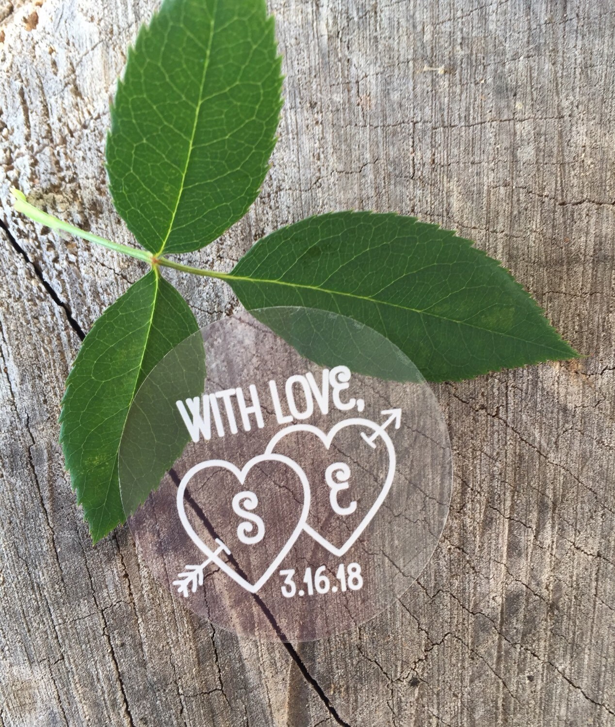 Clear Round Waterproof Mason Jar Mug or Favor Labels, White on Clear Sticker, Wedding Favor Labels, Double Heart Arrow, Candle Sticker, 50