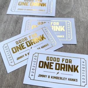 Gold Foil Wedding Drink Tickets Redeem for a Drink Coupon Bar Tickets Birthday Party Bar Tokens Good for One Drink Token, 50 QTY image 3