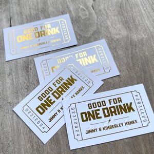 Gold Foil Wedding Drink Tickets Redeem for a Drink Coupon Bar Tickets Birthday Party Bar Tokens Good for One Drink Token, 50 QTY image 2