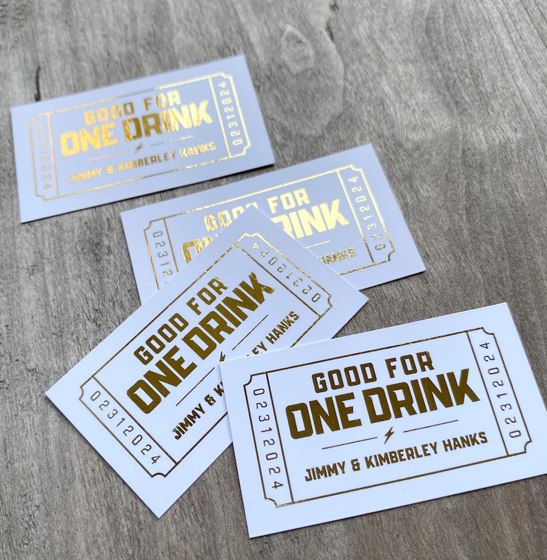 Gold Foil Wedding Drink Tickets Redeem for a Drink Coupon Bar Tickets Birthday Party Bar Tokens Good for One Drink Token, 50 QTY image 2