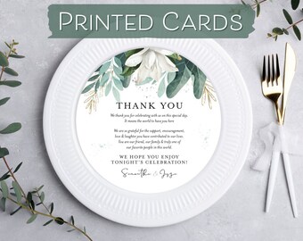 Sage Magnolia Wedding Plate Thank you Round - Leafy Romantic Wedding Menu - Wedding Plate Card - Wedding Banquet Charger Thank You Card