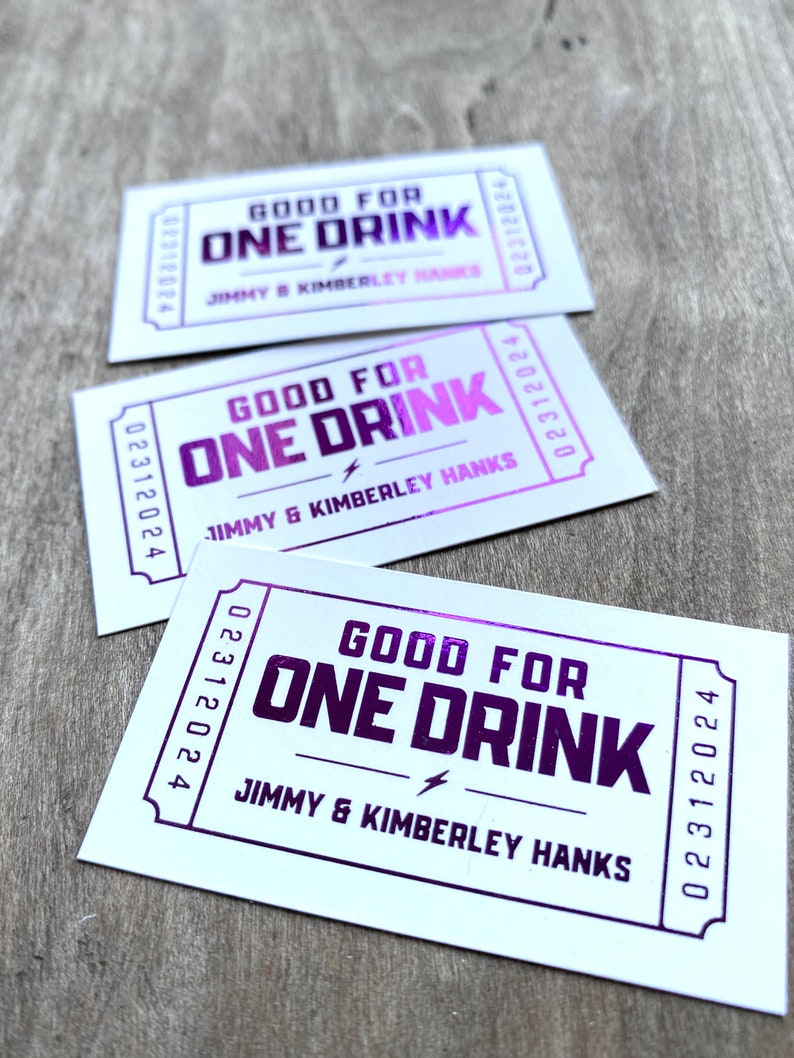 Gold Foil Wedding Drink Tickets Redeem for a Drink Coupon Bar Tickets Birthday Party Bar Tokens Good for One Drink Token, 50 QTY image 4