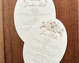 Formele ovale menukaart - Gepersonaliseerd menu - Stoelindeling Plaatkaart Dinerstoelen - Krans Evenementmenu - Placecard Escortkaart