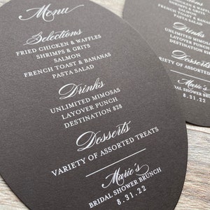 Black Stock Oval Menu Card Black and White Menu White Ink on Dark Stock Plate Card Wedding Banquet Wreath Event Menu Plate Menu image 2