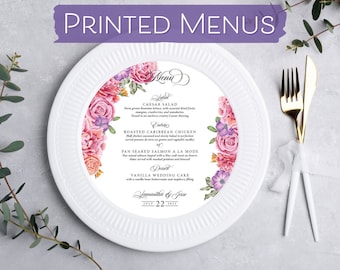 Colorful Pink Orange Purple Floral Wedding Menu Round - Romantic Wedding Menu - Wedding Plate Card - Wedding Banquet Charger Event Menu