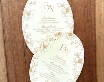 ON SALE Formal Floral Oval Menu Card - Toile Menu - Floral Chinoiserie Scenic Seating Chart Plate Card - Wedding Banquet Brunch Event Menu