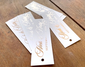 Foil Simple Modern Wedding Favor Tags - Slim Style Thank you tags - Personalized Wedding Gift Tags - Choose your Foil Color Tags - Set of 50