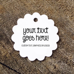 Custom Message Favor Tags , Round Logo Thank you tags, Scalloped Custom Text Wedding Gift Tags, Bridal Shower Tags, Set of 50