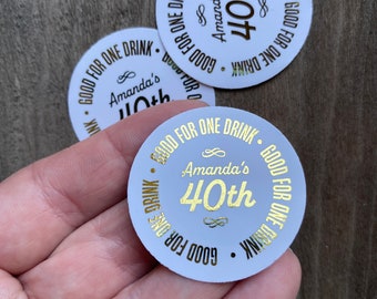 Gold Foil Wedding Drink Tokens - Redeem for a Drink Coupon - Bar Voucher Ticket - Birthday Party Tokens, Good for One Drink Token, 50 QTY