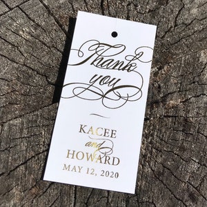 Gold Foil Thank You Script Wedding Favor Tags - With Love Thank you tags - Personalized Wedding Gift Tags - Fancy script Tall Tags