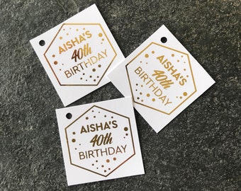 Gold Foil Hexagon Gift Tags - Metallic Silver Wedding or birthday Favor Tags - Gift Tags - Thank you tags - Gold on white Geometric Design