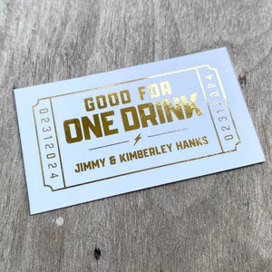 Gold Foil Wedding Drink Tickets Redeem for a Drink Coupon Bar Tickets Birthday Party Bar Tokens Good for One Drink Token, 50 QTY image 1