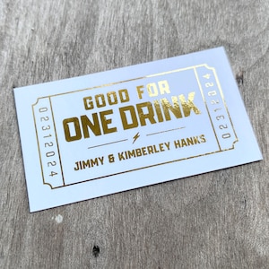 Boletos para bebidas de boda con papel dorado - Canjee por un cupón para bebidas - Boletos para bar - Fichas para bar de fiesta de cumpleaños Válidas para una ficha para bebida, 50 unidades